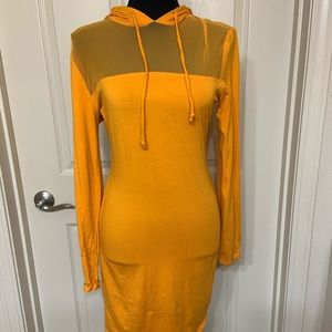 Yellow bodycon dress with mesh detail